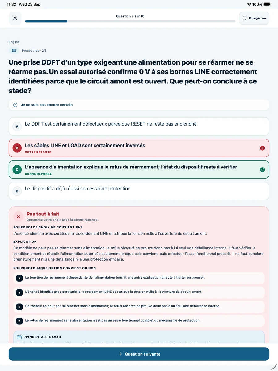 Électricien examen Sceau rouge — iPad: Rétroaction sur la réponse