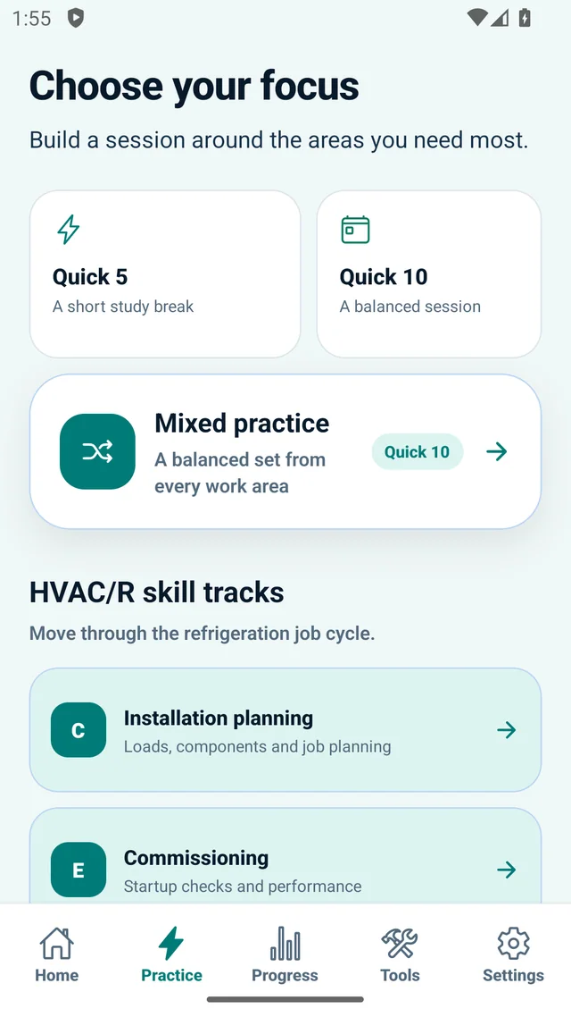 HVAC/R Red Seal Exam Prep — Android phone: Focused HVAC/R practice